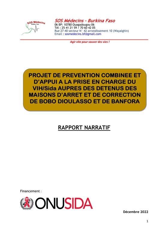 SOS Médecins Burkina Faso — Rapport Final Amendements ONUSIDA 2022 2
