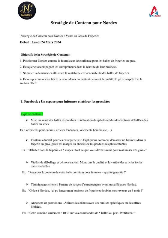 Nord Tex – Friperie en gros — Strategie de contenu - Nordtex