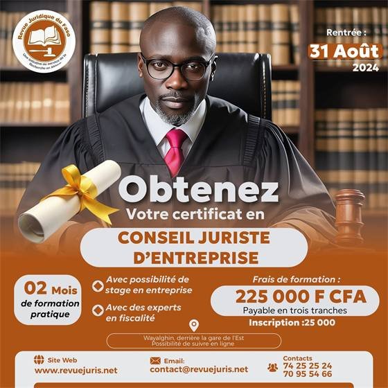 Revue Juridique du Faso — CONSEIL JURISTE D’ENTREPRISE