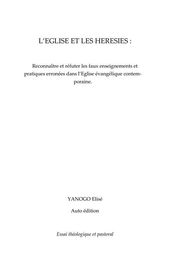 Elise YANOGO – Auteure — VFF - Les hérésies dans l'Eglise contemporaine