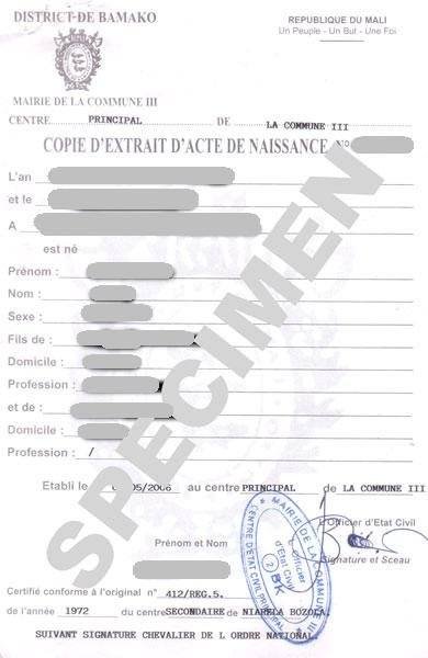 Projet éducatif Ba Awa — acte de naissance